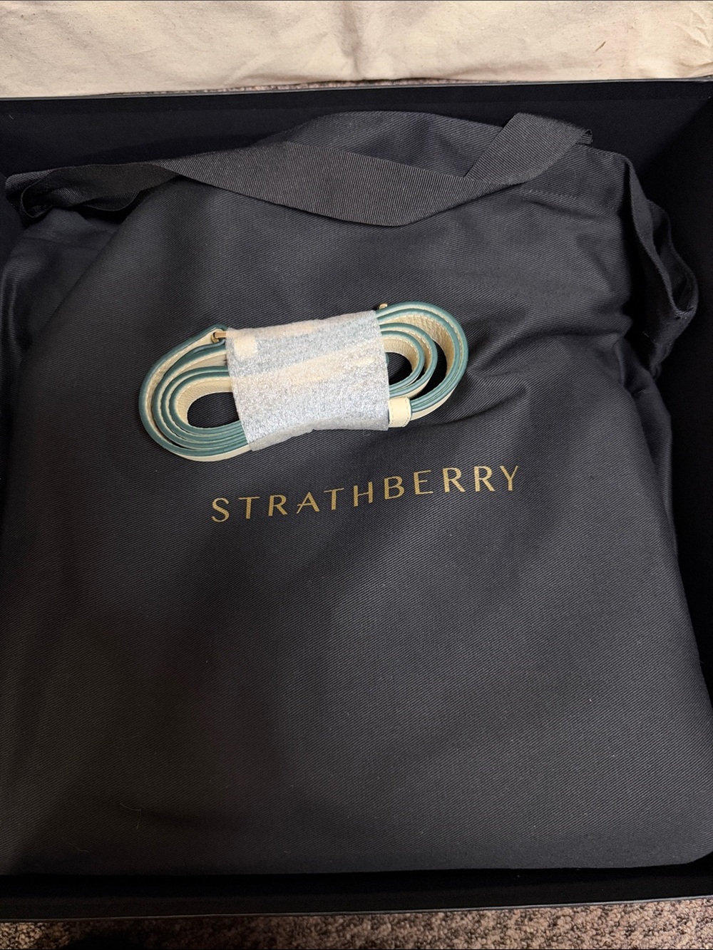 Strathberry Green and Cream Midi Leather Tote - Picture 6 of 7